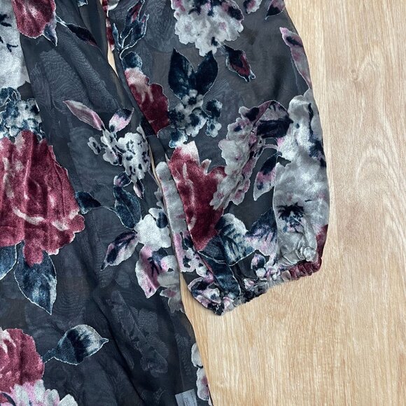 THREE EIGHTY TWO VELVET BURNOUT DRESS SEMI SHEER FLORAL GOTH ROMANTIC SIZE M - Picture 9 of 11